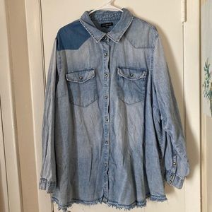 Lane Bryant Distressed Chambray Shirt